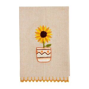 Mud Pie Bathroom Single Sunflower Embroidered Towel 21" x 14" NEW